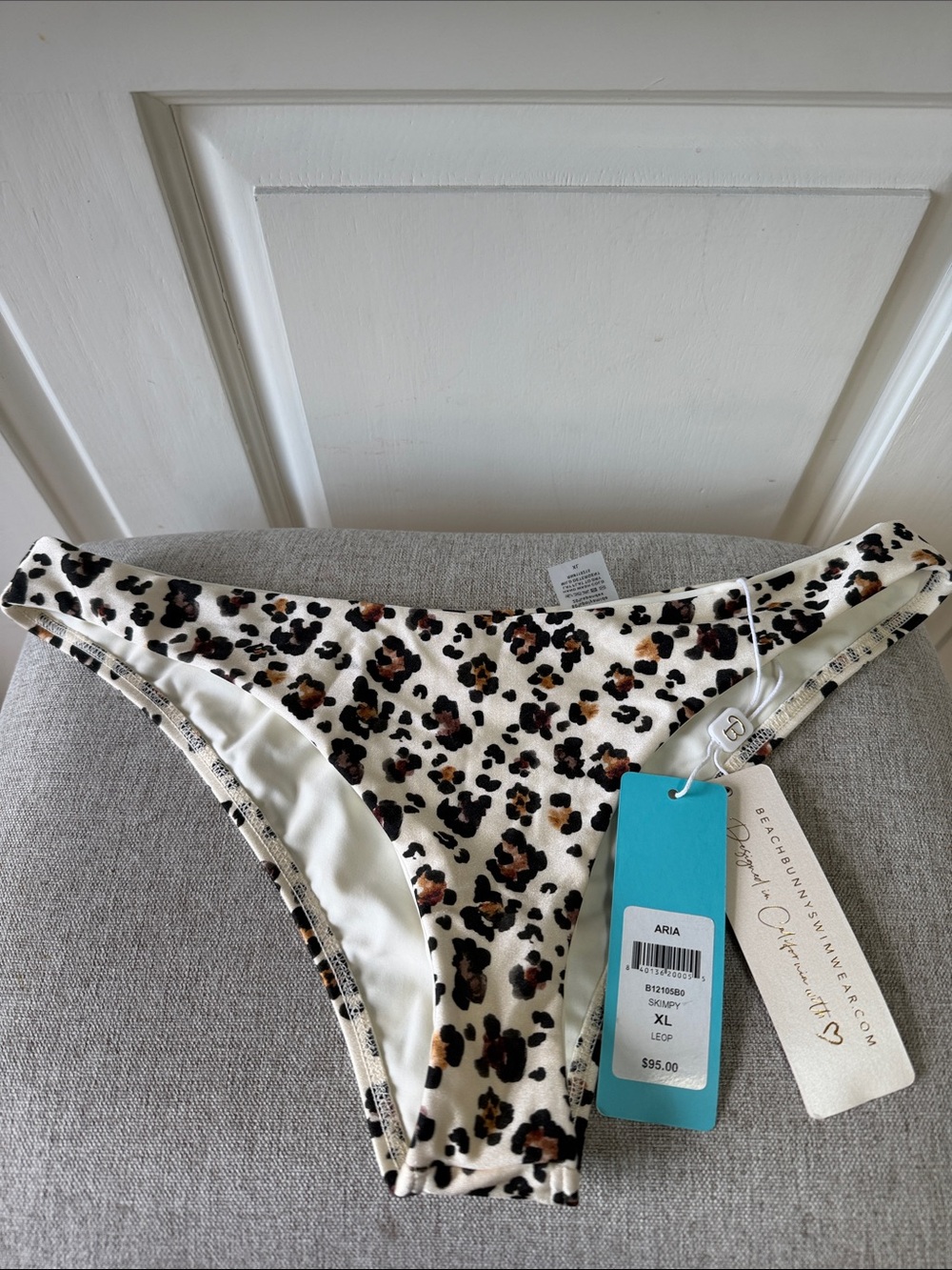 NWT Beach Bunny Aria Leopard Print Bikini Bottoms - Cream & Brown XL